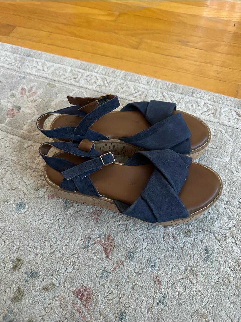 Women’s Navy Suede Cross-Strap Platform Sandals